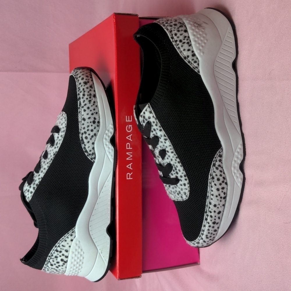 Rampage Raine Knit Black and White and Leopard Print Sneakers size 7